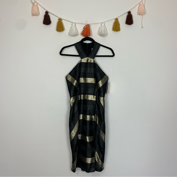 NWT Hutch Metallic Stripe Bodycon Halter Dress Size 4 - Picture 1 of 9